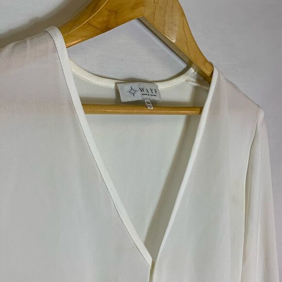 Wayf Ivory Sheer V Neck Wrap Front High Low Hem LS Blouson Blouse Size XS - Picture 4 of 13